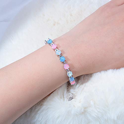 CiNily Rhodium Plated Fire Opal Women Jewelry Gemstone Bracelet 7"-8 1/2"4
