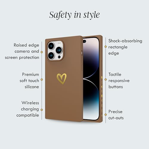 Image of COCOMII Rectangle for iPhone 13 Pro Max Case, Golden Brown Silicone Hearts