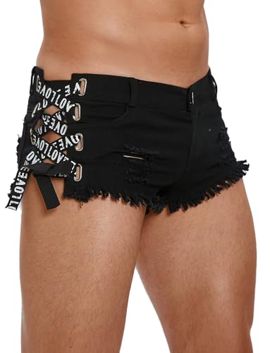 FEOYA Jeans Hotpants Herren Sexy Mini Denim Shorts Stretch Cut Low Rise Hot Pants Sommer Party Clubwear Strand Urlaub Sissy Kurze Jeansshorts für Männer B1 M