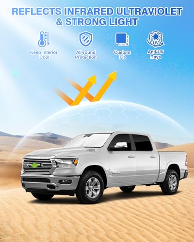 Image of Canvcle Sunshades for Dodge Ram 1500 Crew Cab 2019-2025 2026 Accessories Windshield Sun Shade Side Rear Window Shade Cover Sun Visor Shield Privacy Protection Keep Vehicle Cool Black 6PCS