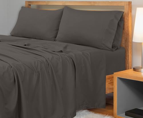 Image of Royale Linens 300 Thread Count 100% Long Staple Combed Cotton Flat Sheet - Super Soft - Top Sheets - Twin Flat Sheet Sold Separately - Breathable, Cool & Crisp Percale Sheets Only (Twin, Grey)