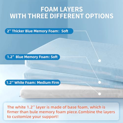 Image of Adjustable Memory Foam Pillow's One Layer to Raise Height | 1 Height 1.2'' Insert for Cervical Pillow, Memory Foam Piece, Ultra Thin Pillow for Stomach Sleeper, Blue, Ultra Soft