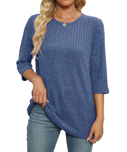 JomeDesign Sweaters for Women 3/4 Sleeve Tops Round Neck Loose Casual Blouses2