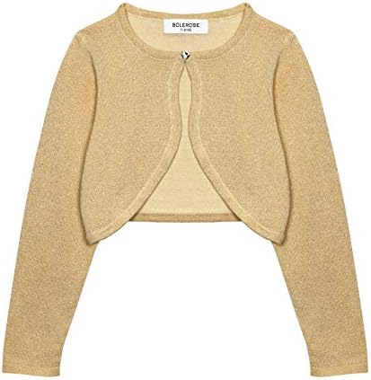 BOLEROSE Girls Long Sleeve Sparkle Cardigan Childrens Kids Bolero Shrug (Gold, 11-12 YRS)