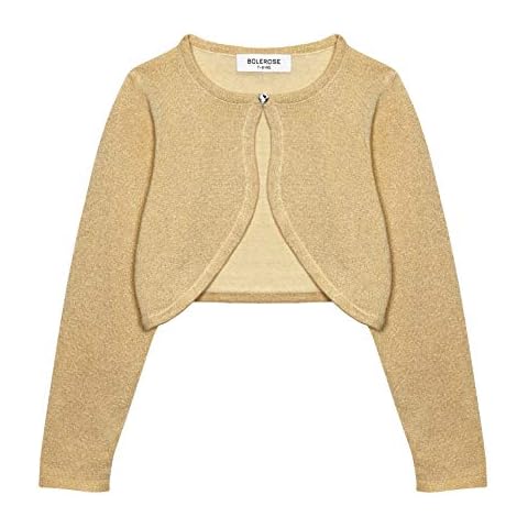 Bolerose Girls Long Sleeve Sparkle Cardigan Childrens Kids Bolero Shrug (Gold, 5-6 YRS) Cover
