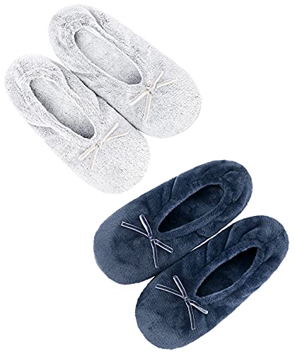Image of Panda Bros 2 Pairs Women's Ballerina House Slippers, Anti-Skid Comfy Warm Ballet Style Slippers