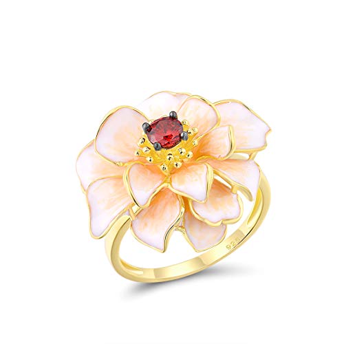 Bague en argent 925 fleur en émail Santuzza sertie d'oxydes de zirconium pour femme