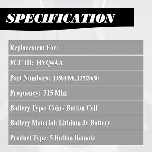 MechanMagic Key Fob Replacement Compatible with Chevrolet Equinox 2018-2021, Plastic Material, SUV, 5 Button, 315MHz, Part Numbers 13584498 13529650, FCC ID HYQ4AA by MechanMagic - Used condition - Image 4