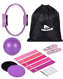 Abahub Pilates Ring Set, 35CM Magic Circle, 25CM Mini Ball,5er Set Fitnessbänder,Yoga Socken,Gleitscheiben,für Frauen Heimtraining, für Kraft, Flexibilität, Stabilität und Körperstraffung, Lila Set