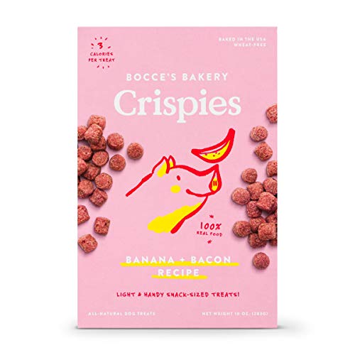 Bocce's Bakery Crispies Training Treats for Dogs, Wheat-Free Dog Treats, Made with Real Ingredients, Baked in The USA, All-Natural & Low Calories Training Treats, Banana & Bacon Recipe, 10 oz
