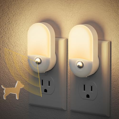 Image of JandCase Motion Sensor Night Light, 2 Pack Motion Activated Night-Lights, 3000K Warm White LED Night Lights Plug into Wall, 30 /60LM Adjustable Brightness, for Kids Adults Bathroom Bedroom