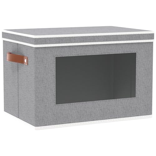 OUTBROS 1 Pezzi Scatole Portaoggetti, Cestini Cartone con Coperchio, Cubi Pieghevole, Organizer Armadio con Finestra Trasparente, Contenitori Salvaspazio, 45x30x30 cm, Grigio