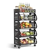 Rolling Storage Cart with Wheels, COORACK Kitchen Storage Carts Utility Cart with Handle, Fruit Vega