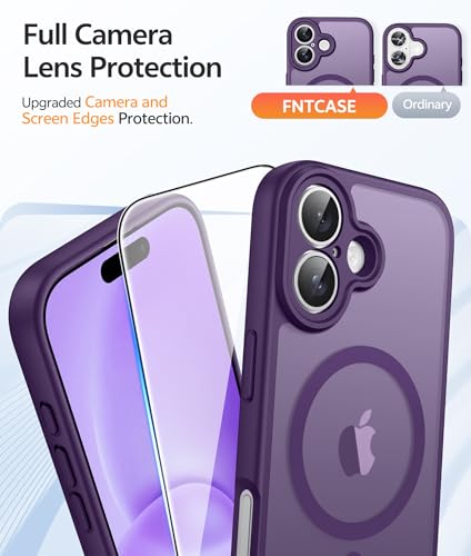 Image of FNTCASE for iPhone 16 Case: [Compatible with Magsafe] Translucent Matte Cases with [Full Camera Protection] [Screen Protector] Military Grade Shockproof Protective Phone Cover - Purple