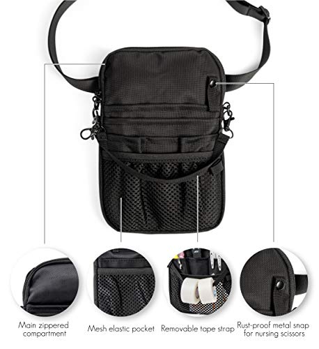 4-in-1 Convertible Nurse Fanny Pack, Black Hardware (Black)