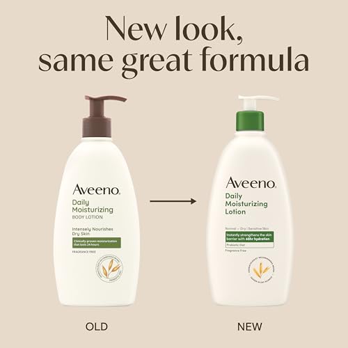 Aveeno Daily Moisturizing Body Lotion, Body Lotion for Dry Skin with Prebiotic Oat, Paraben Free, Fragrance Free, Non-Greasy, Non-Comedogenic