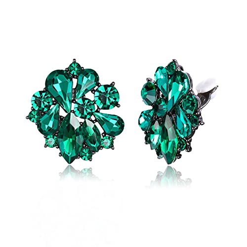 EVER FAITH Blumen-Ohrclips für Damen Mädchen Strass-Kristall Blumen Clips on Ohrringe Grün Cover