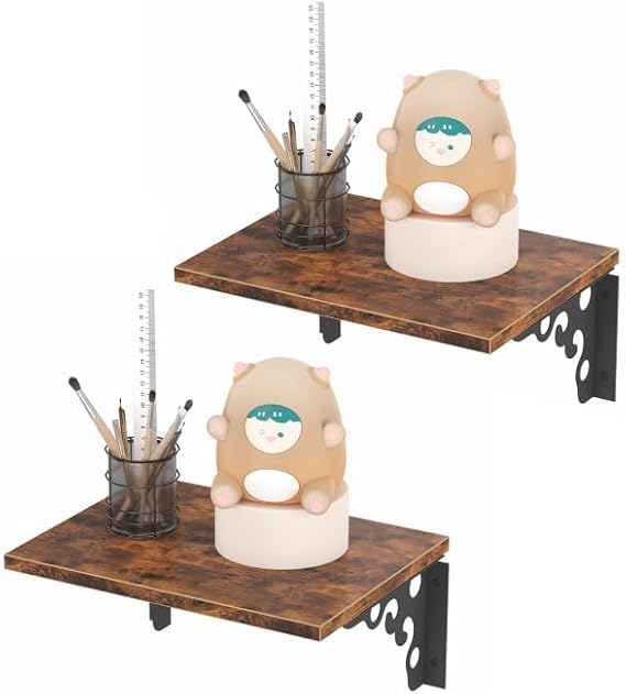 NEWSENDY 2 Pc Deep Floating Shelves, Wood Wall Storage