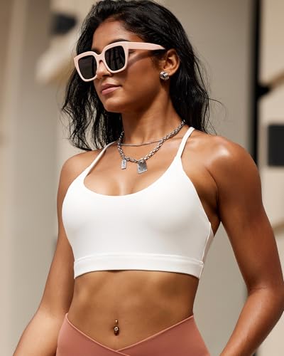 Image of RUNNING GIRL Sports Bras for Women,Y-Back Medium Support Workout Sports Bra Padded Racerback Supportive Bras Push up(WX3048 White S)