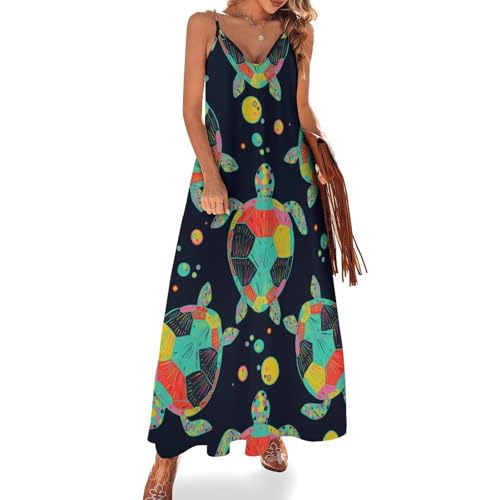 Robe Longue pour Femme Contre la Chaleur sans Manches Motif Tortue