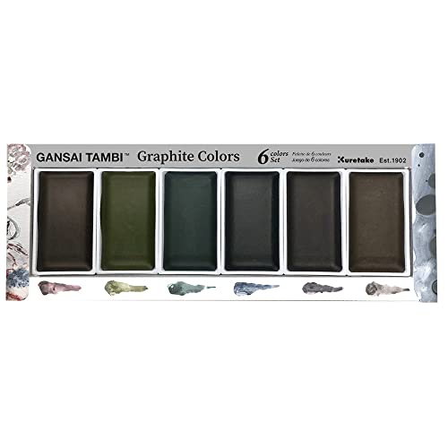 Kuretake GANSAI TAMBI GRAPHITE COLORS, 6 colors set, Watercolor paint for Professional, for artists and crafters,Illustrations, Drawing, Lettering, Made in Japan