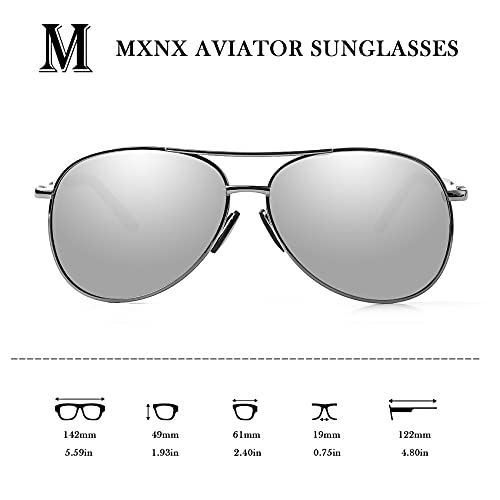 mxnx Aviator Sunglasses for Men Polarized Women UV Protection Lightweight Driving Fishing Sports Unisex glasses MX208 Gun Frame Silver Lens