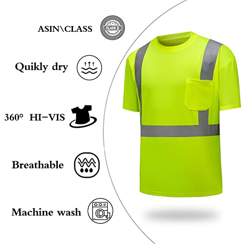 Dpsafety High Visibility Shirts Quick Dry Safety T Shirts With Reflective Strips And Pocket Short Sleeve Mesh Hi Vis Construction Work Class 2 Shirt For Men/Women Lime,2Xl #TOP2