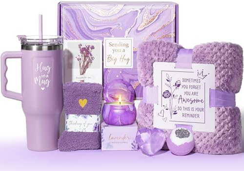 Birthday Gifts for Women Self Care Get Well Soon Gifts, Lavender Relaxing Spa Bath Gift Basket Care ...