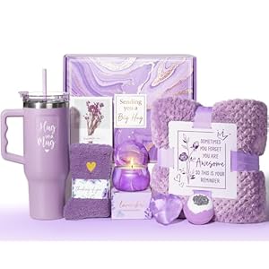 Birthday Gifts for Women Self Care Gifts Get Well Soon Gifts, Lavender Relaxing Spa Gifts Basket Care Package w/ Flannel Blanket 40 OZ Tumbler, Christmas Gifts for Mom Wife Grandma Friends Sisters Her