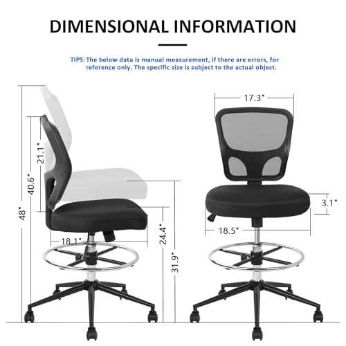 Hylone HL-0011-C Armless Drafting Chair Tall Office Chair Adjustable Height High Back Ergonomic Desk Chair Drafting Stool Rolling Bar Stools Chairs thumb #2