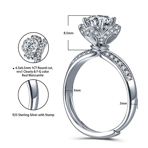 Atylyk 1 Carat Moissanite Adjustable Engagement Ring Wedding Promise 925 Sterling Silver Solitaire Rings for Women (Bouquet ring) - Image 2