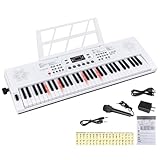 Carina 電子キーボード 61鍵盤 光る鍵盤 電子ピアノ 2WAY給電 持ち運び 軽量 日本語説明書 初心者 初心者向け（2カラー） (ホワイト／白)