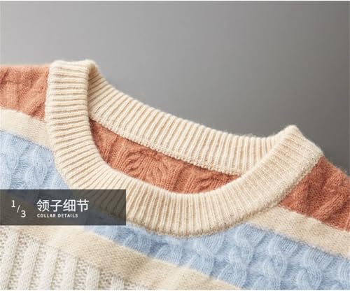 Men's Pullover Sweaters Long Sleeve O-Neck Thickened Textured Color Collision Knitted Sweater3