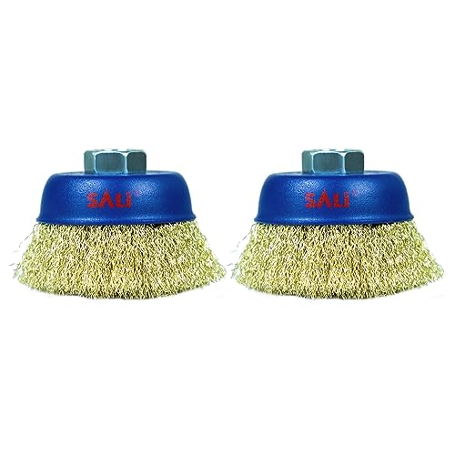 SALI 2 Pack Wire Cup Brush, 3 Inch Coarse Crimped Cup Brush for Grinders, with 5/8-11 Inch Arbor for Heavy Cleaning Rust, Stripping and Abrasive, for Angle Grinder