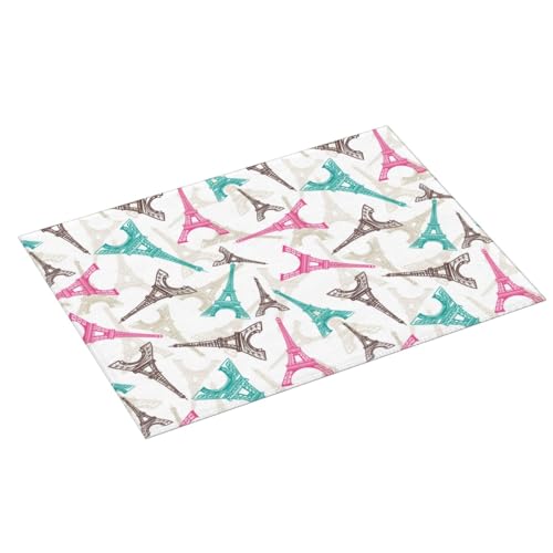 Alfombrilla de secado grande para encimera de cocina, 45,7 x 60,9 cm, absorbente, con diseño de la Torre Eiffel, de microfibra, con anilla para colgar