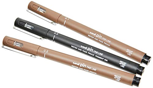 Caneta Técnica, Uni-Ball, Pin 56.5500, Preta/Sepia, pacote de 3