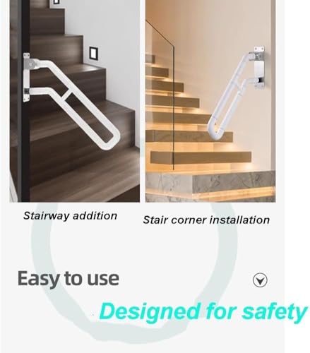 Barre d'appui de douche pliable et rambarde d'escalier murale en U robuste 65cm