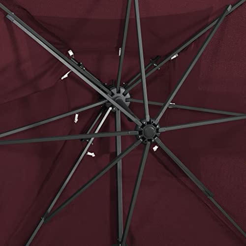 Parasol déporté 250x250 cm bordeaux inclinement et rotation à 360