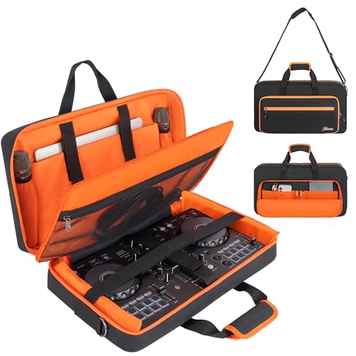 Image of Padded DJ Controller Case Compatible with DDJ FLX4 /DJ 400 /DDJ REV1, DJ Carrying Bag with 5-Pocket fits up to 15.6'' Laptop, Headphones, Cables, with Adjustable Shoulder Strap, 21.5 inchx11.8 inchx2.5 inch