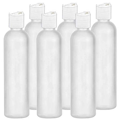 MoYo Natural Labs 4 oz Travel Bottles, Empty Travel Containers with Disc Caps, BPA Free HDPE Plastic Squeezable Toiletry/Cosmetic Bottles (Neck 24-410) (Pack of 6, HDPE Translucent White)