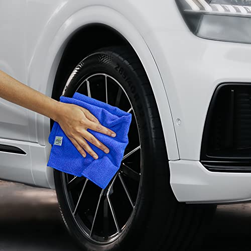 Image of SOFTSPUN Microfiber Cloth - 3 pcs - 40x40 cms - 340 GSM Blue - Thick Lint & Streak-Free Multipurpose Cloths - Automotive Microfibre Towels for Car Bike Cleaning Polishing Washing & Detailing