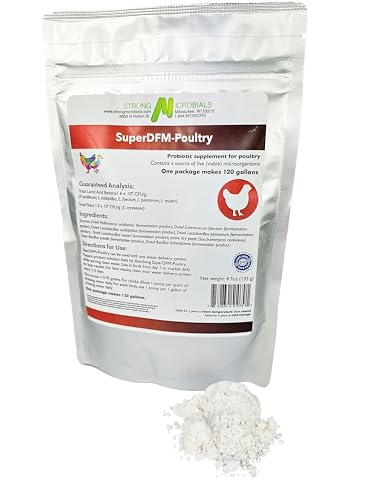 STRONG MICROBIALS SuperDFM Poultry - All-Natural Probiotics for Chickens, Ducks, Quails & More - Poultry Supplements for Digestive & Immune Support - Makes 120 Gallons - 4.7oz (135g)