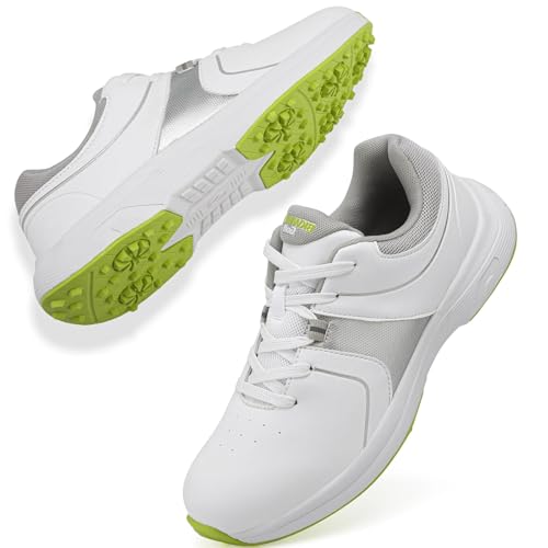 BKWHDAY Golf Shoes for Men Soulier De Golf Pour Homme Mens 2026 Spikeless Classic Lace-Up Style 12 Breathable Perforations White/Grey Mens Size 11.5 by BKWHDAY - Used condition - CA$35.07