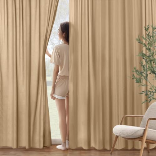 Image of MIULEE Brown Semi Sheer Privacy Curtains Drapes 2 Panels 52W x 90L