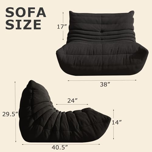 Image of Giant Bean Bag Chair for Adults，Comfy Single Floor Fireside Chair with Memory Foam,Cozy Accent Sofa Couch Boneless Chaise Loungefor Small Room Living Room Bedroom Gaming Room(Black, Single)