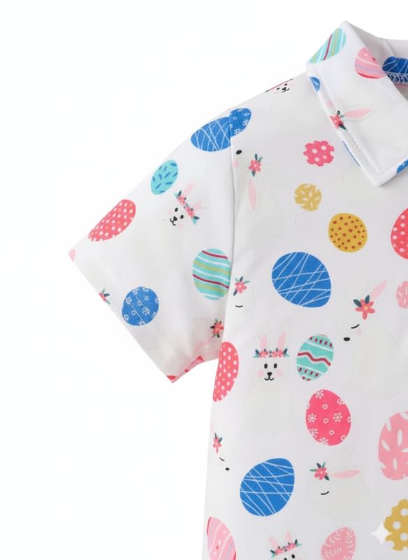 Image of Kids Easter Pattern Multi-Colored Printed Short Sleeve Button-Up Polo Shirt for Boy