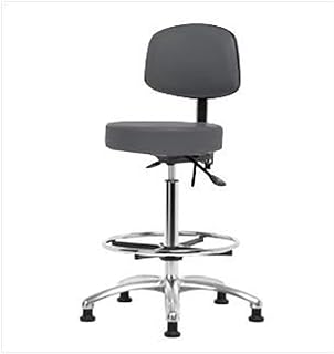 Thomas VHBST-CR-T0-CF-RG-c8605 High Bench Height Stool with Back and Chrome Base, No Tilt, Chrome Foot Ring, Glide, Gray