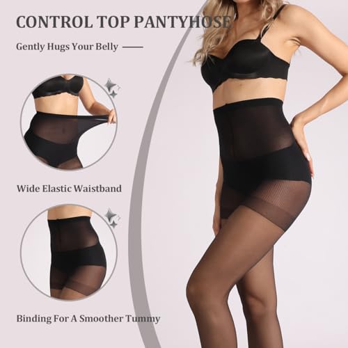 MERYLURE 3 Pairs Women's Sheer Tights - 20D Ultra Thin Control Top Pantyhose with Reinforced Toes4