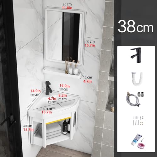 Triangle Shaped Corner Bathroom Vanity with Ceramic Sink & Mirror Cabinet
