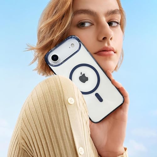Image of VONZEE Translucent Clear Back Cover Compatible with (iPhone 17 Air Case)(2025), PC Shockproof Scratch Resistant, Non-Yellowing, Support Mag-Safe Wireless Magnetic Charging - Blue|6.6''